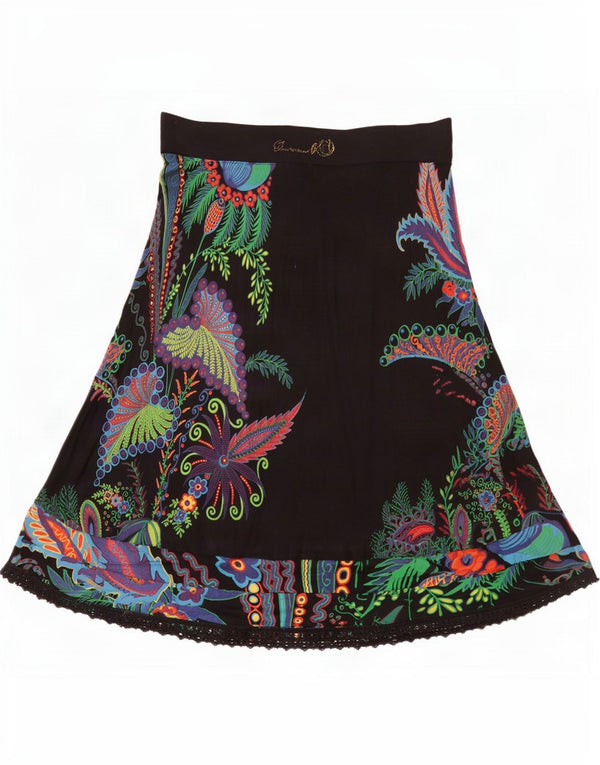 Desigual Womens Graphic A-Line Rock Medium W30 Schwarz geblümte Viskose