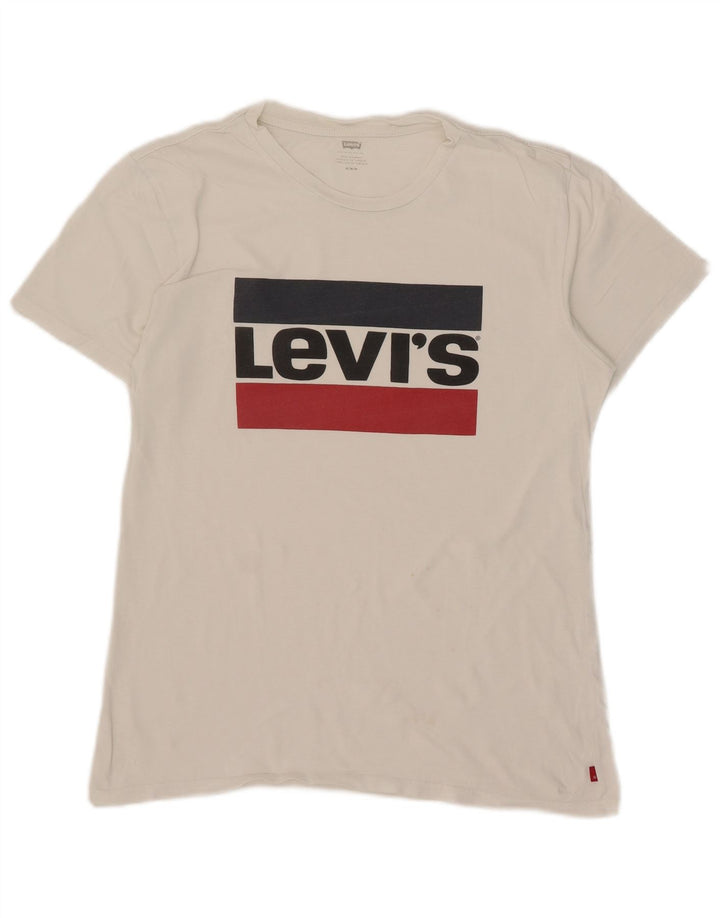 Levi's Damen Grafik-T-Shirt-Oberteil UK 14 Mittelweiß