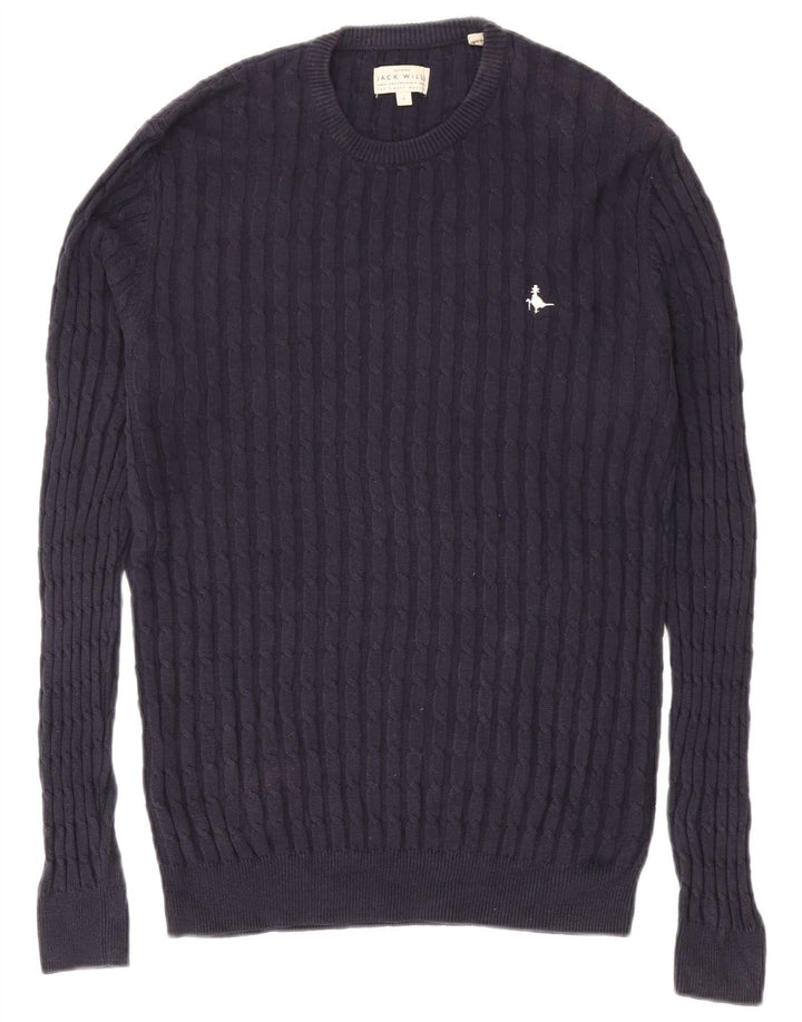 Jack Wills Herren-Pullover mit Rundhalsausschnitt, Größe S, marineblaue Baumwolle