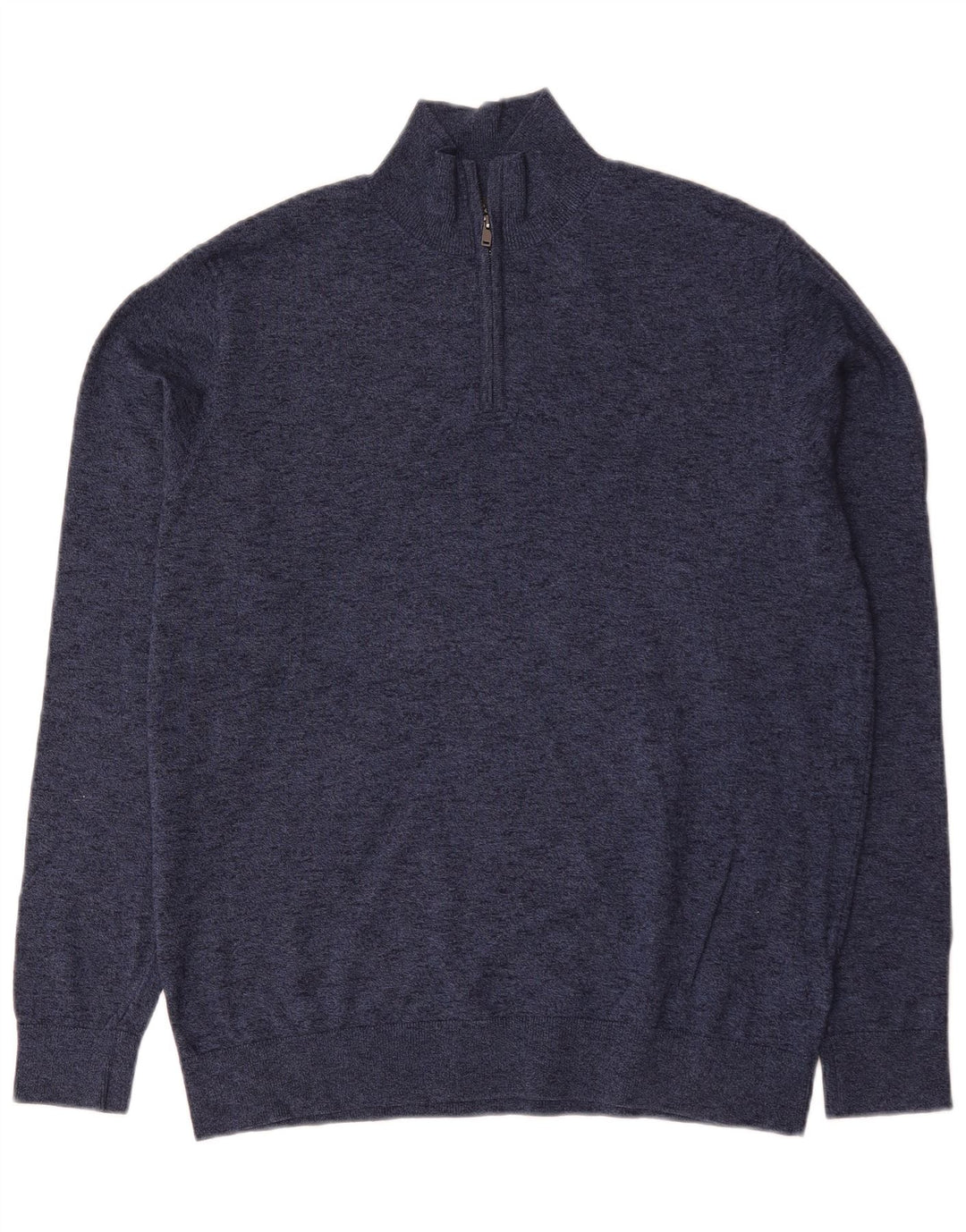 Marks & Spencer Herren-Pullover mit Reißverschluss am Hals, groß, marineblau gesprenkelte Baumwolle