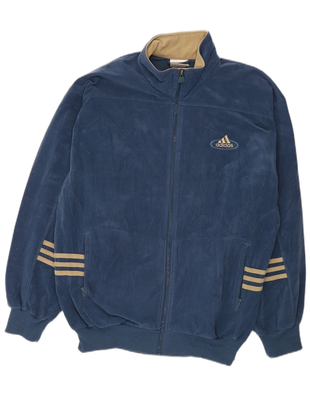 Adidas Herren Velours-Trainingsanzug-Oberteiljacke UK 40/42 Mittelmarineblaues Polyester