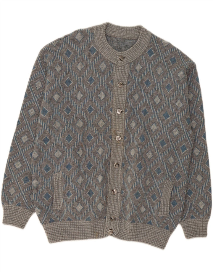 Vintage Herren Cardigan Pullover XL Grau Geometrisch