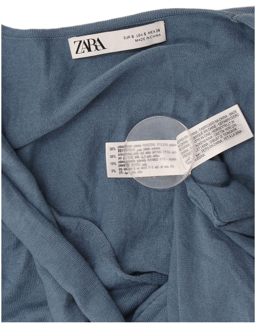 Zara Damen-Pulloverkleid mit vorderer Bindung, langärmelig, Gr. 10, Größe S, Blau, Polyester