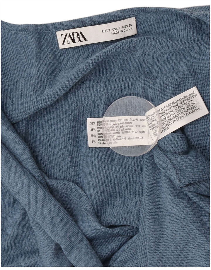 Zara Damen-Pulloverkleid mit vorderer Bindung, langärmelig, Gr. 10, Größe S, Blau, Polyester