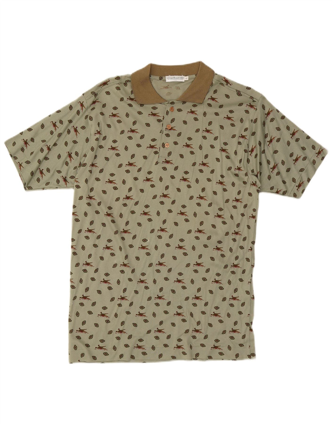 Cacharel Herren-Poloshirt mit abstraktem Muster, groß, Khaki, Baumwolle
