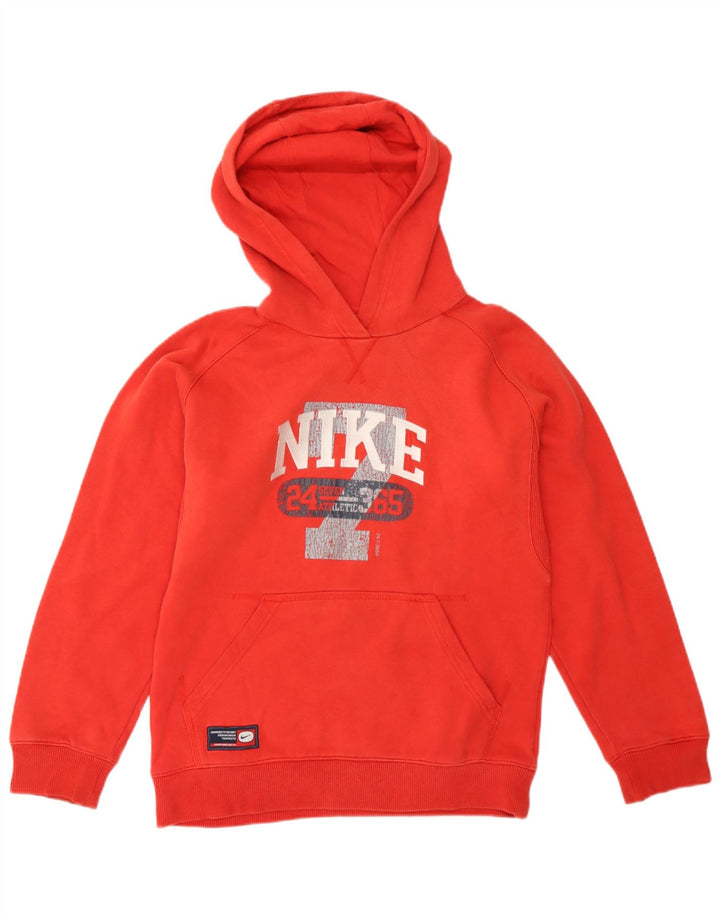 Nike Jungen-Pullover mit grafischem Kapuzenpullover, 10–11 Jahre, mittelrote Baumwolle