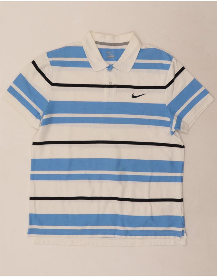 Nike Herren-Poloshirt, groß, weiß gestreift, Baumwolle
