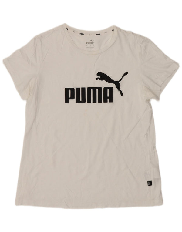 Puma Damen Grafik T-Shirt Top UK 12 Mittelweiße Baumwolle
