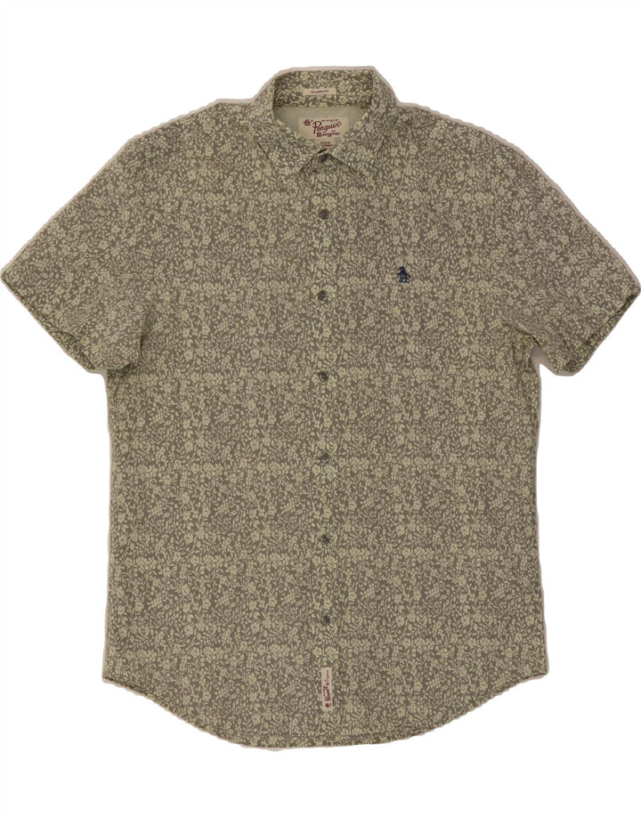 PENGUIN Mens Classic Fit Short Sleeve Shirt Medium Grey Floral Vintage Penguin and Second-Hand Penguin from Messina Hembry 