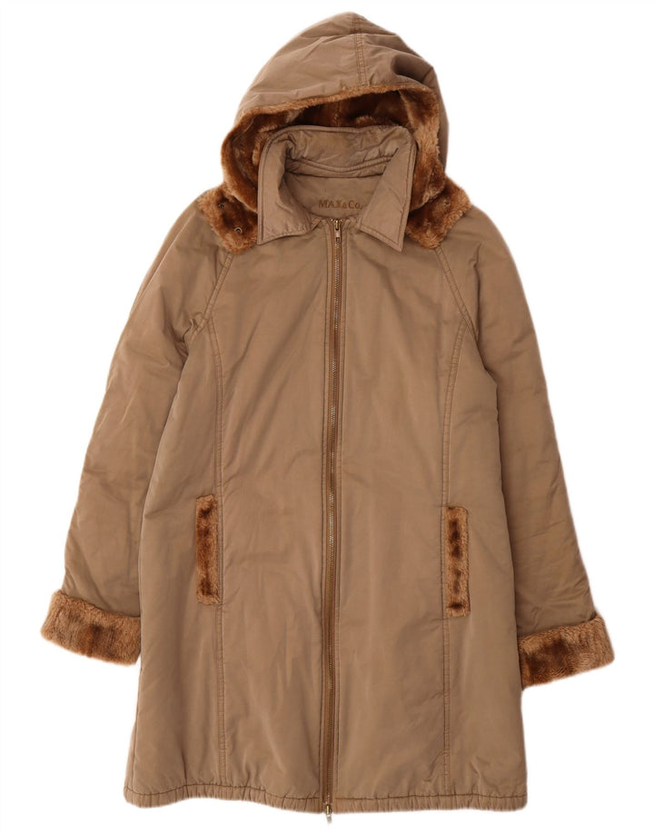 Max & Co. Wattierter Damenmantel mit Kapuze, UK 12, mittelbraune Baumwolle