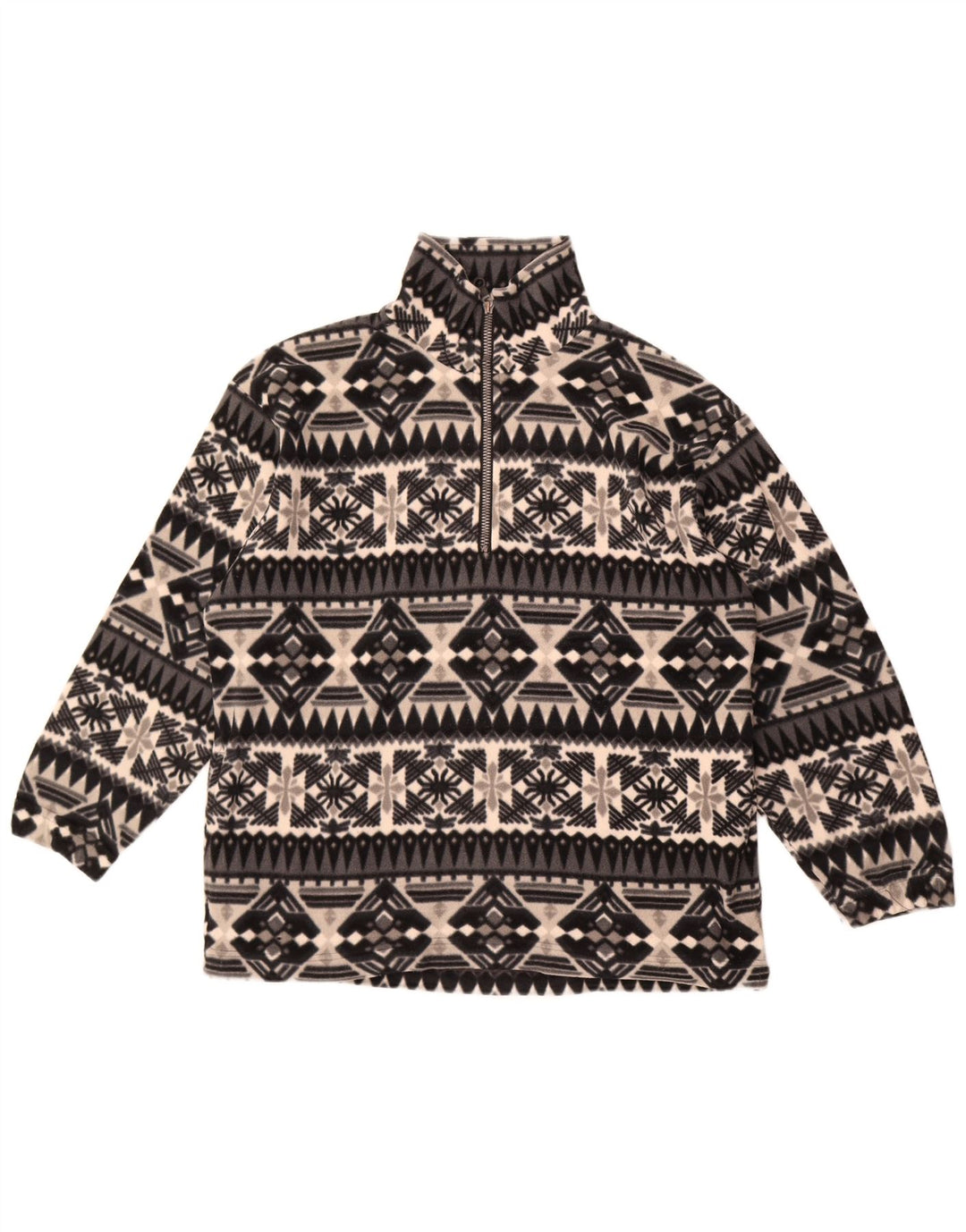 Vintage Herren-Fleecepullover mit Reißverschluss, Mittelgrau, Fair Isle