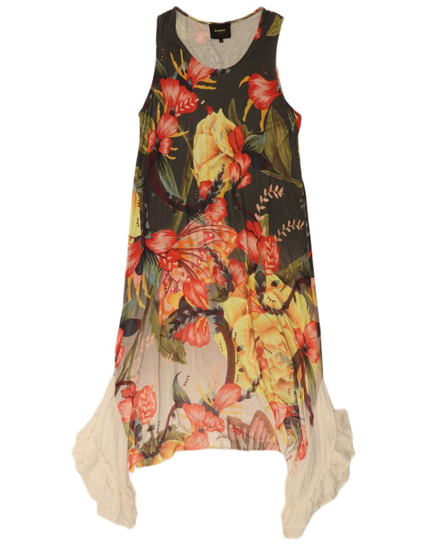 Desigual Damen ärmelloses asymmetrisches Kleid UK 18 XL Mehrfarbiges Blumenmuster