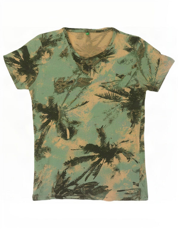 Benetton Herren T-Shirt Top Small Grün Hawaiianisch