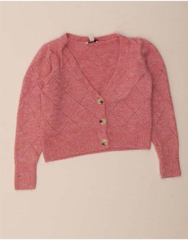 Topshop Damen Crop Cardigan Pullover UK 10 Small Rosa Acryl