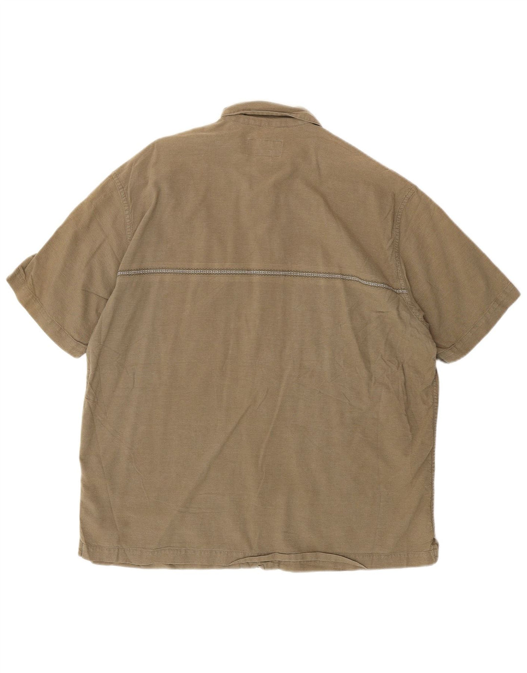 EDDIE BAUER Herren-Kurzarmhemd, groß, Khaki, Nadelstreifen, Baumwolle