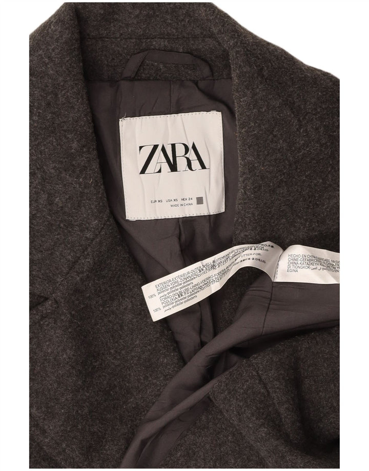 ZARA Damen Übergroßer zweireihiger Mantel UK 6 XS Grau Polyester