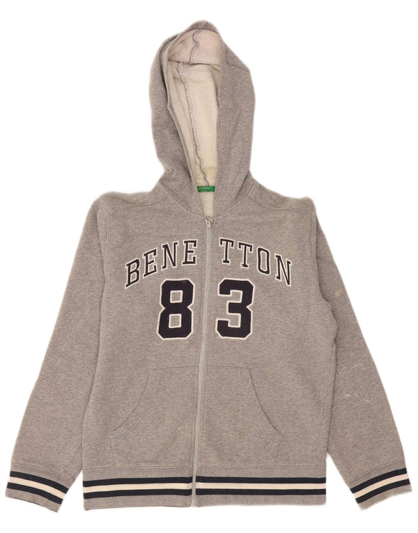 Benetton Jungen-Kapuzenpullover mit grafischem Reißverschluss, 10–11 Jahre, XL, graue Baumwolle