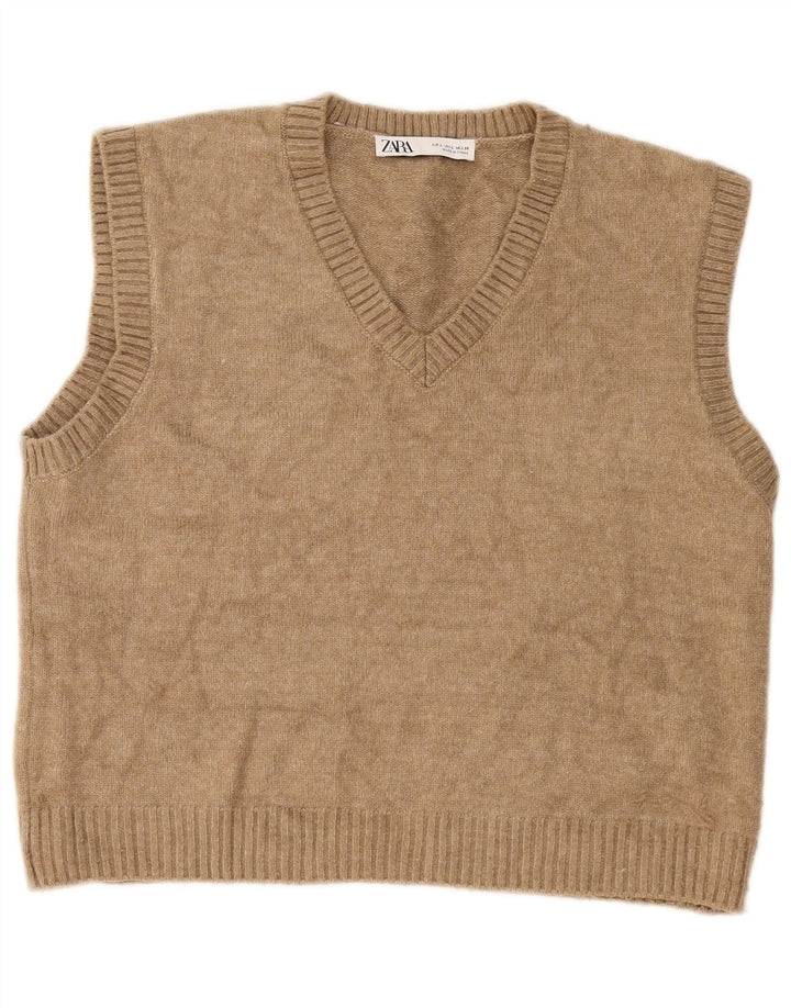 Zara Damen Crop Vest Tank Top UK 16 Large Beige Polyester