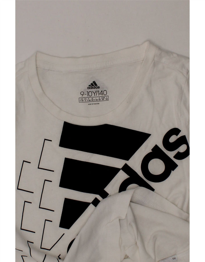 ADIDAS Boys Graphic T-Shirt Top 9-10 Years White Vintage Adidas and Second-Hand Adidas from Messina Hembry 