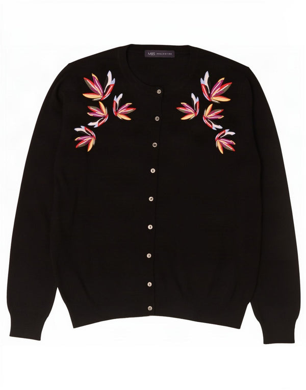 Marks & Spencer Damen Cardigan Pullover UK 16 Large Black Floral Viscose