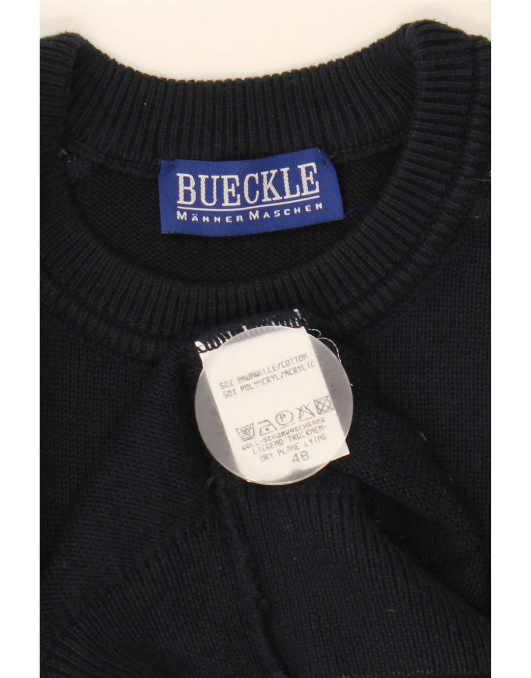 Bueckle Herren-Pullover mit Rundhalsausschnitt, IT 48, mittleres Marineblau, geometrisch