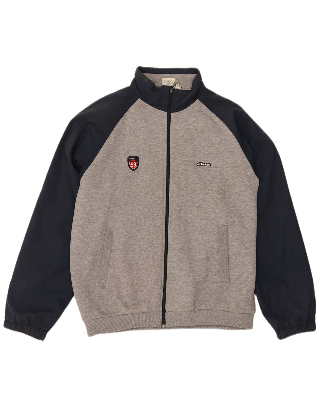 ELLESSE Mens Graphic Tracksuit Top Jacket Large Grey Colourblock Polyester