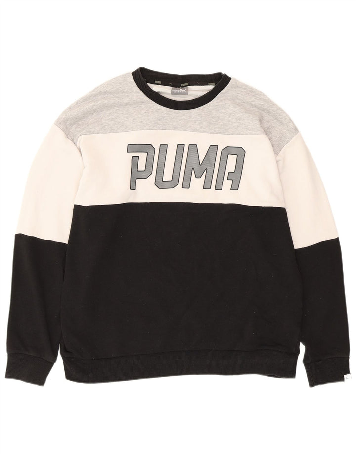 PUMA Damen Graphic Sweatshirt Pullover UK 14 Large Schwarz Colourblock