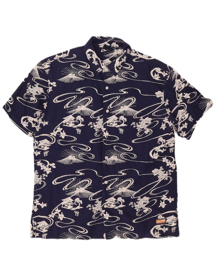 Superdry Herren Grafik-Kurzarmhemd aus mittelblauer Baumwolle