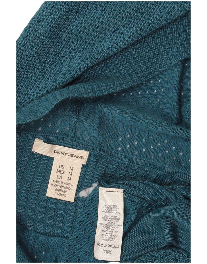Dkny Womens Crop Hooded Open Cardigan Sweater UK 14 Mittelblaue Baumwolle