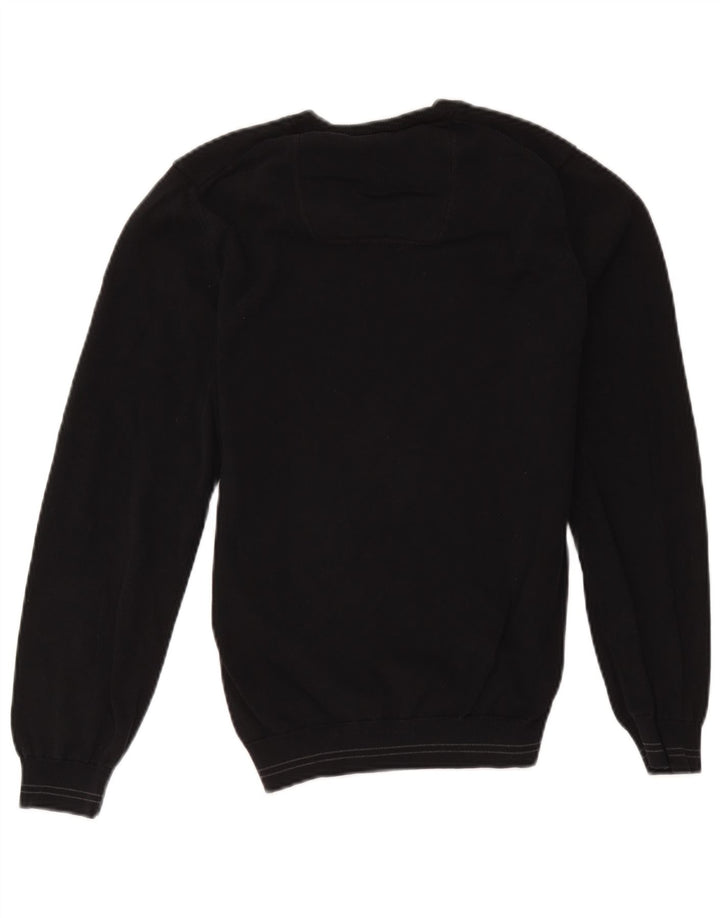Hugo Boss Herren-Pullover mit V-Ausschnitt, Größe S, schwarze Baumwolle