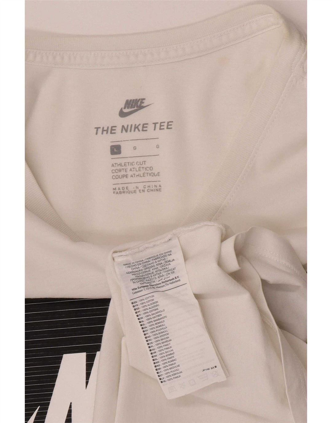 Nike Herren-T-Shirt mit sportlichem Schnitt und Grafik, Größe L, aus weißer Baumwolle