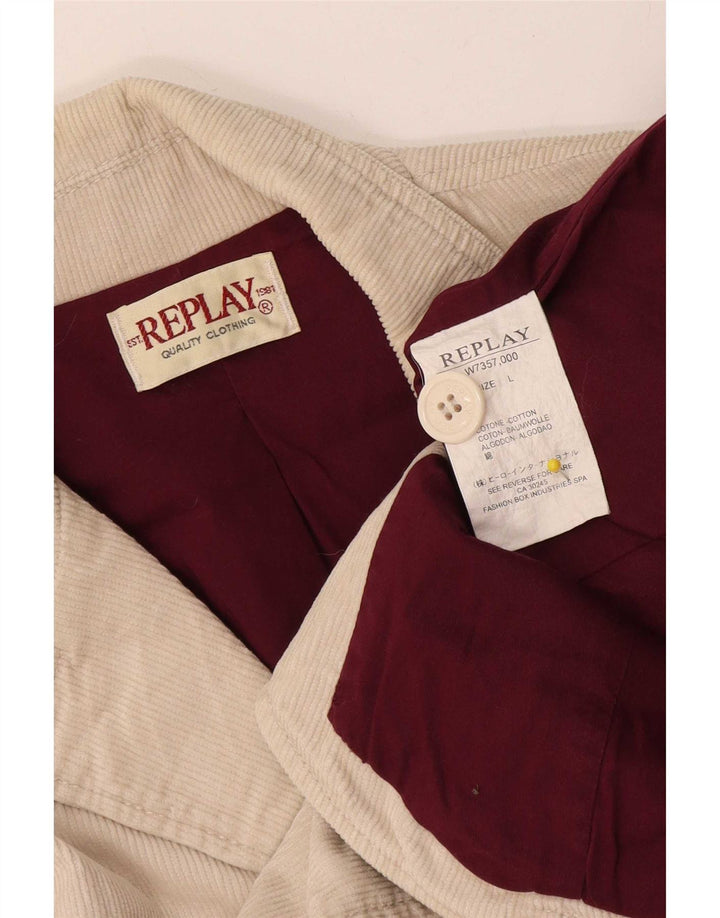 Replay Damen-Blazer aus Cord mit 3 Knöpfen, UK 14, Größe L, Beige, Baumwolle