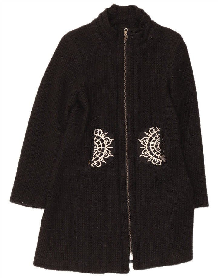 Desigual Damen Mantel EU 42 Großes schwarzes Paisley-Acryl
