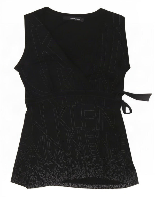 Calvin Klein Jeans Damen Bluse Top UK 14 Große schwarze Viskose