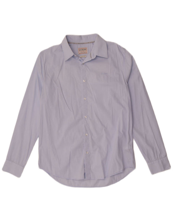 Guess Herren Slim Fit Hemd UK 34 Small Blau Baumwolle