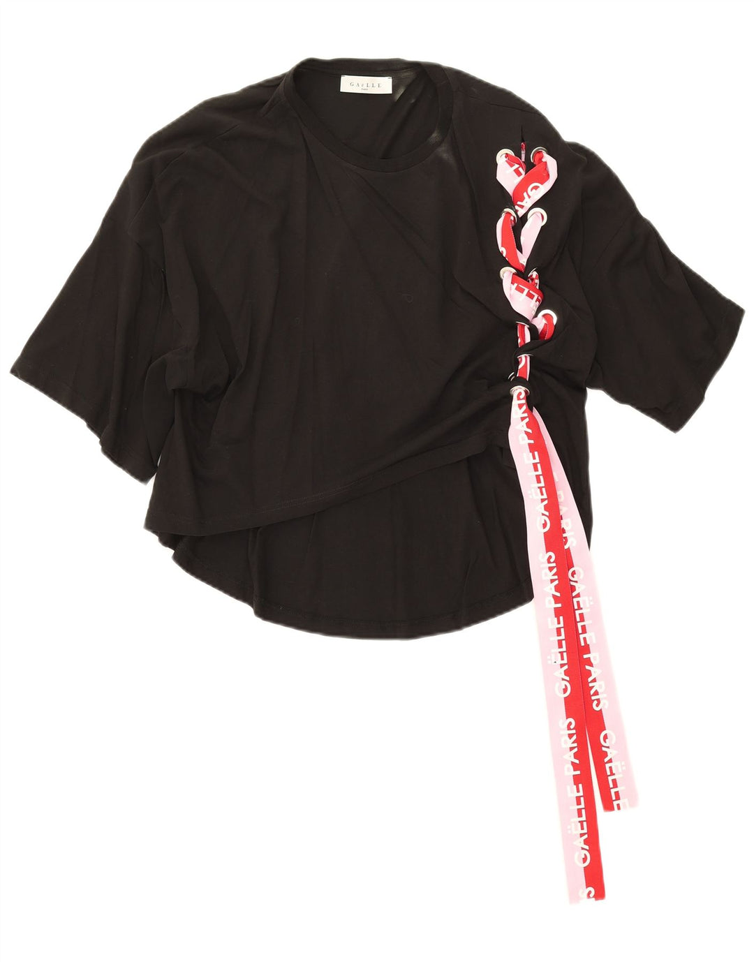 Gaelle Damen-Blusenoberteil mit Grafik, übergroß, US 0 2XS, schwarze Baumwolle