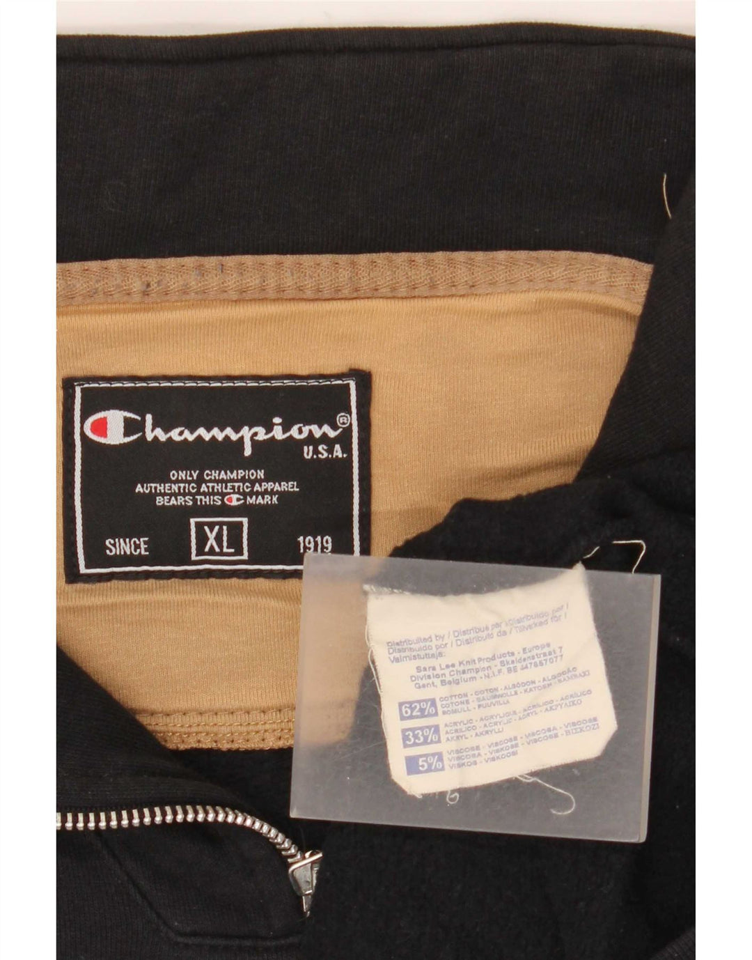 Champion Herren-Sweatshirt mit Reißverschluss, XL, schwarze Baumwolle