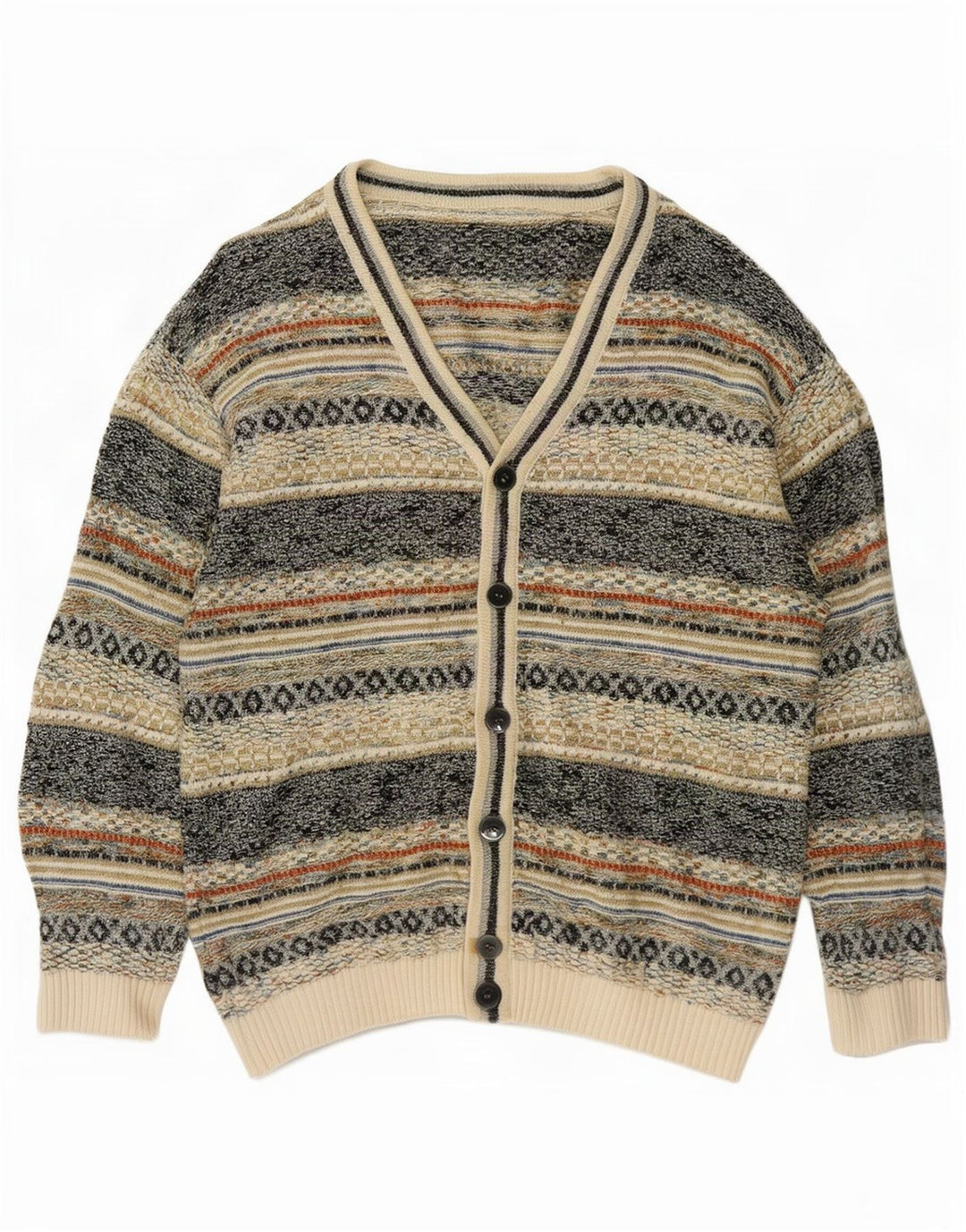 Vintage Herren Cardigan Pullover IT 48 Medium Mehrfarbig Fair Isle Baumwolle