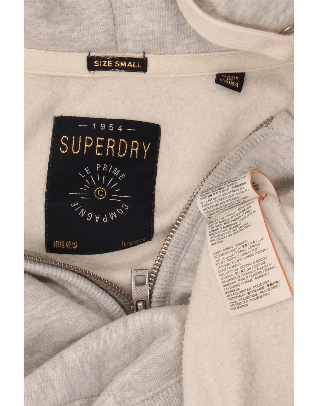 SUPERDRY Herren-Kapuzenpullover mit grafischem Reißverschluss, klein, grau meliert, Baumwolle