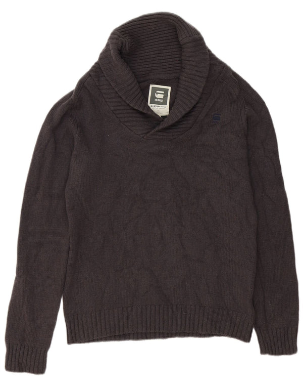 G-Star Herren-Pullover mit Schalkragen, mittelgraue Lammwolle