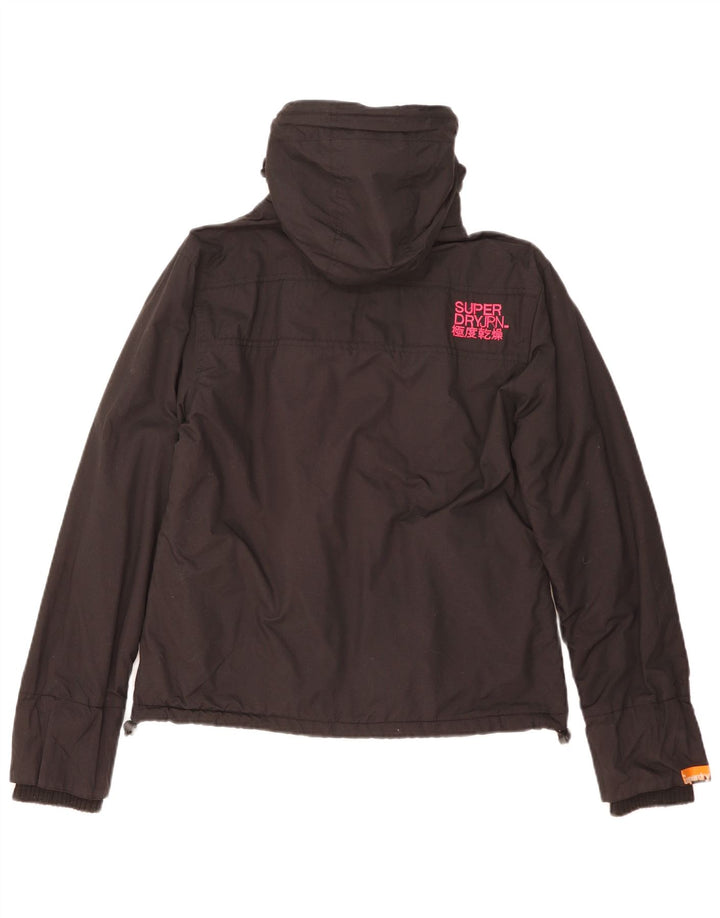 Superdry Damen-Windbreakerjacke mit Kapuze, UK 16, Größe L, schwarzes Nylon