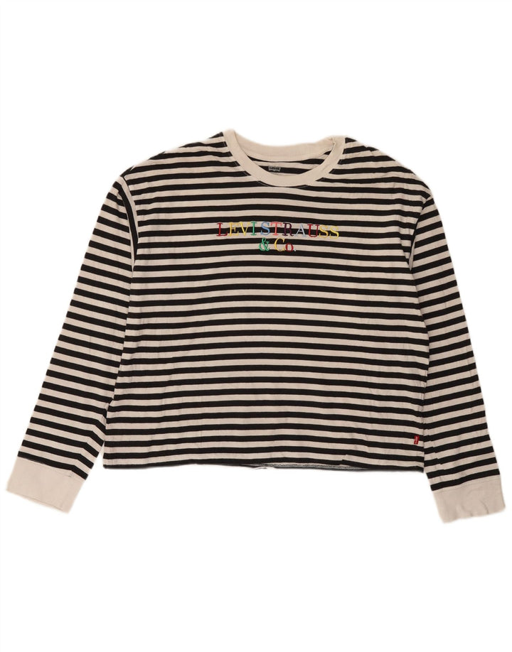 LEVI'S Damen Graphic Top Langarm UK 14 Medium Schwarz gestreift