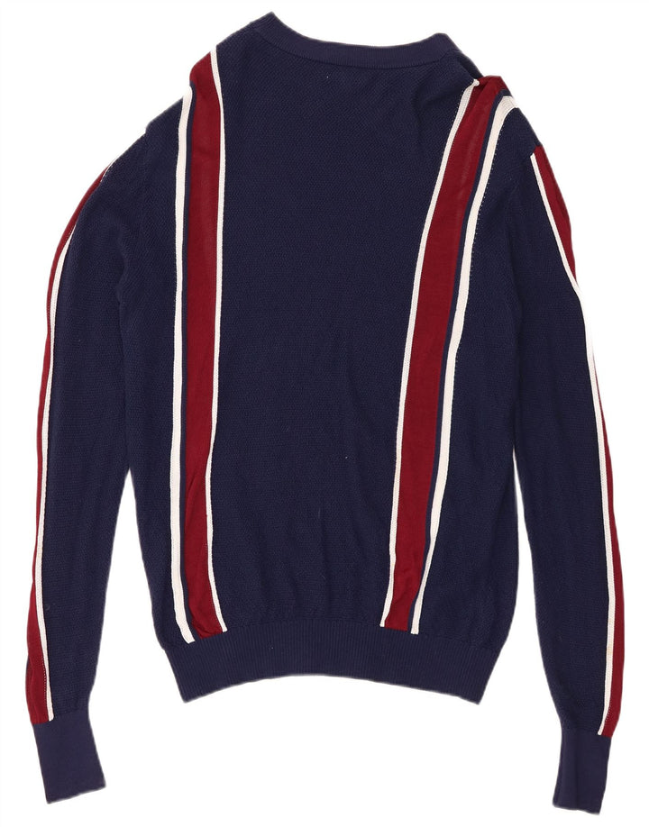 Reiss Herren-Pullover mit Rundhalsausschnitt, mittleres Marineblau gestreift