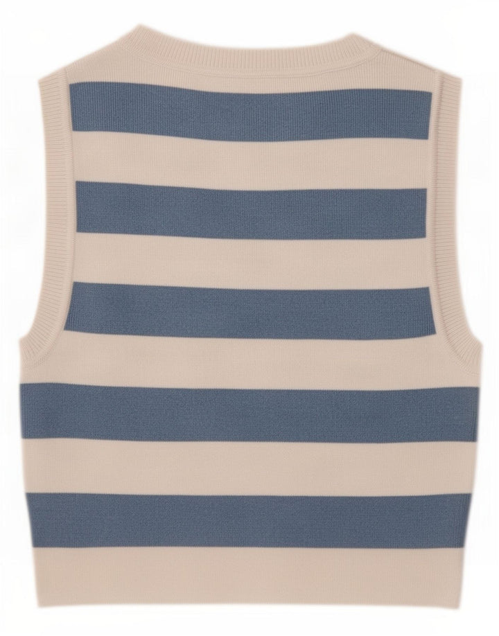 Zara Damen Crop Vest Top UK 12 Mittelblau gestreift