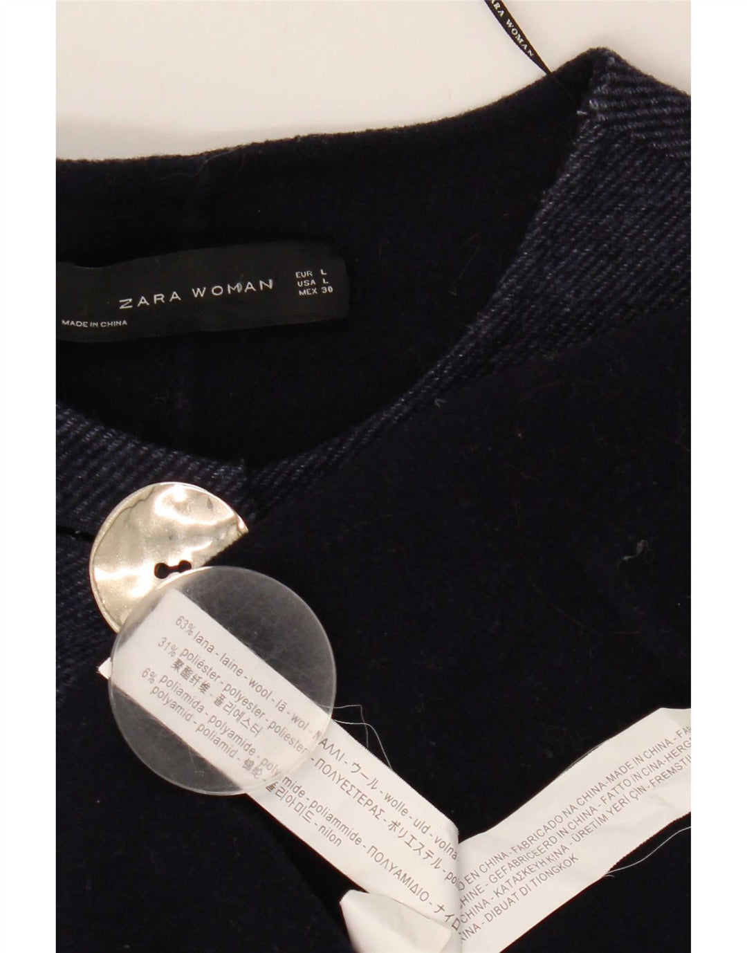 Zara Damen-Overcoat mit 3/4-Ärmeln, übergroß, UK 16, Größe L, marineblaue Wolle