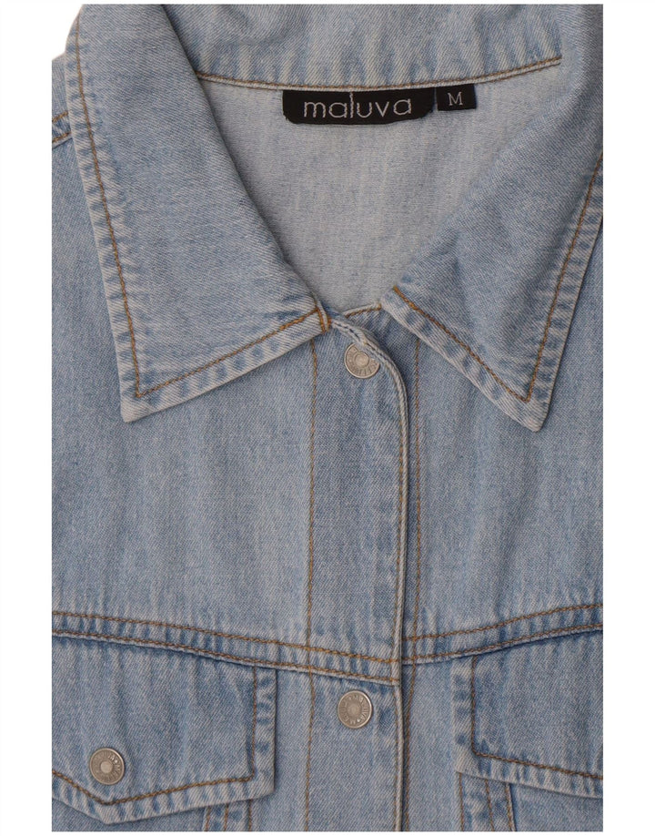 Vintage Damen Ärmelloses Jeanshemd UK 12 Mittelblau