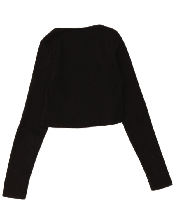 Zara Damen Crop Cardigan Pullover UK 12 Medium Schwarz Polyester