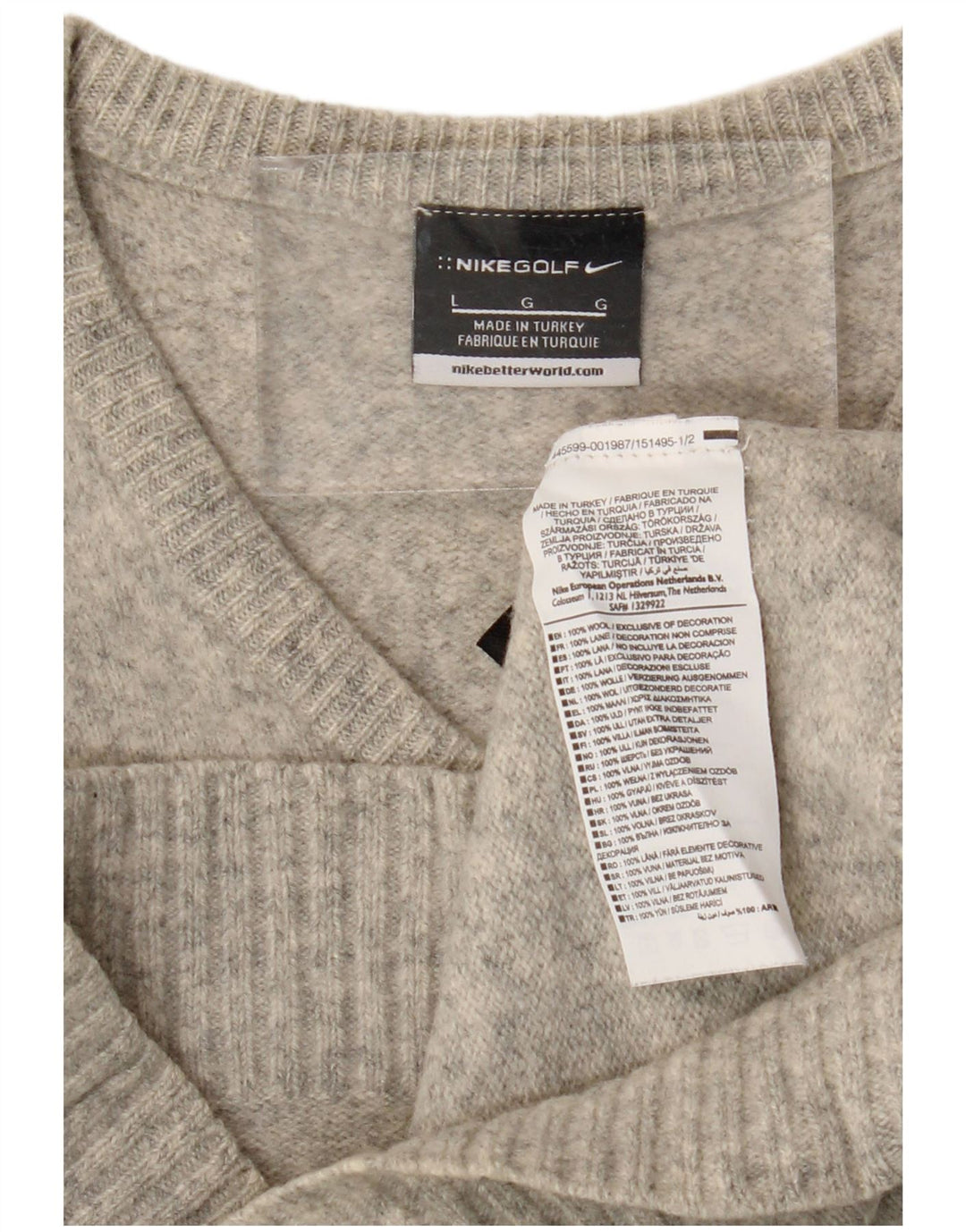 Nike Damen-Pullover mit V-Ausschnitt, UK 14, Größe L, grau gefleckte Wolle