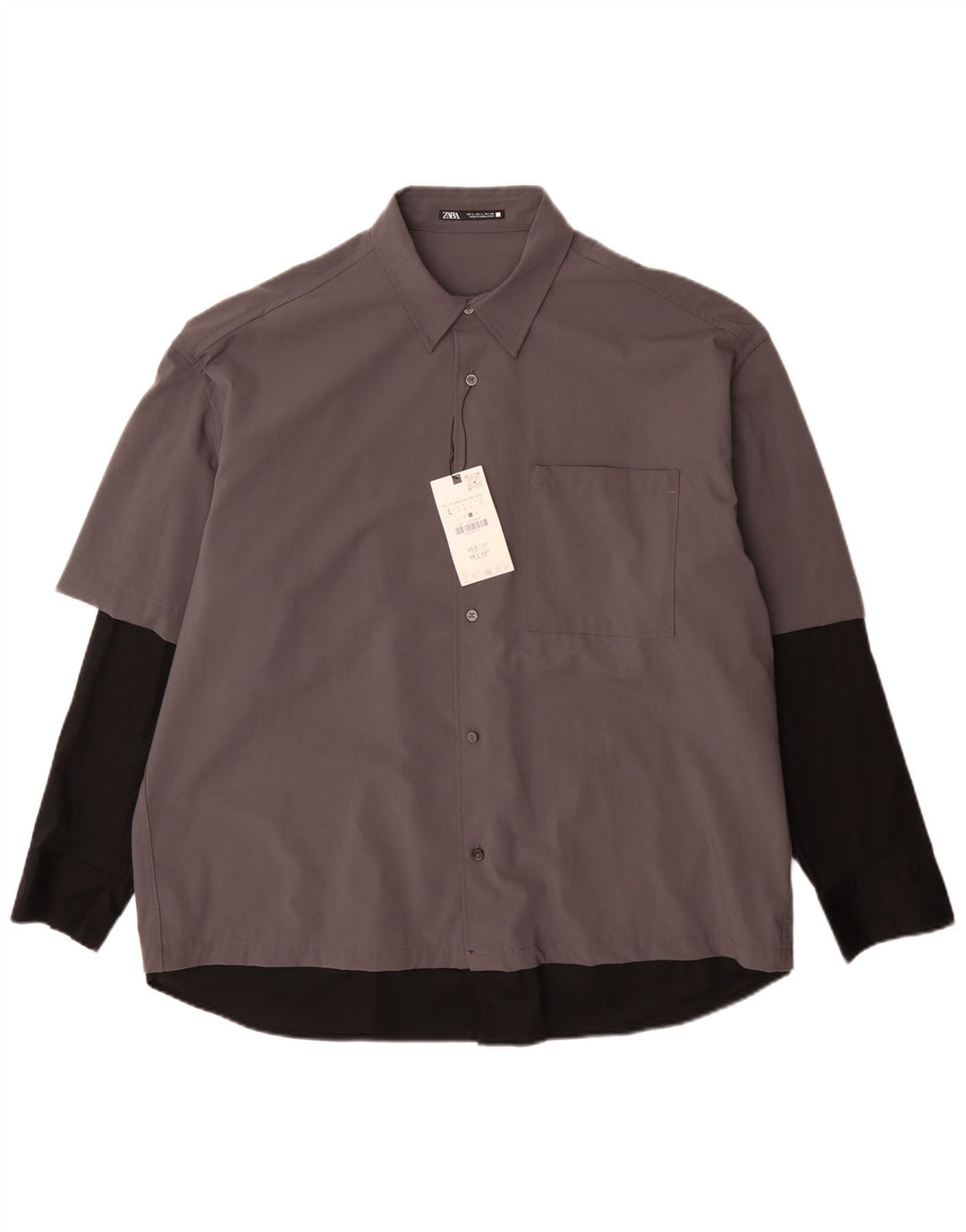 Zara Herren-Hemd, großes graues Colourblock-Polyester