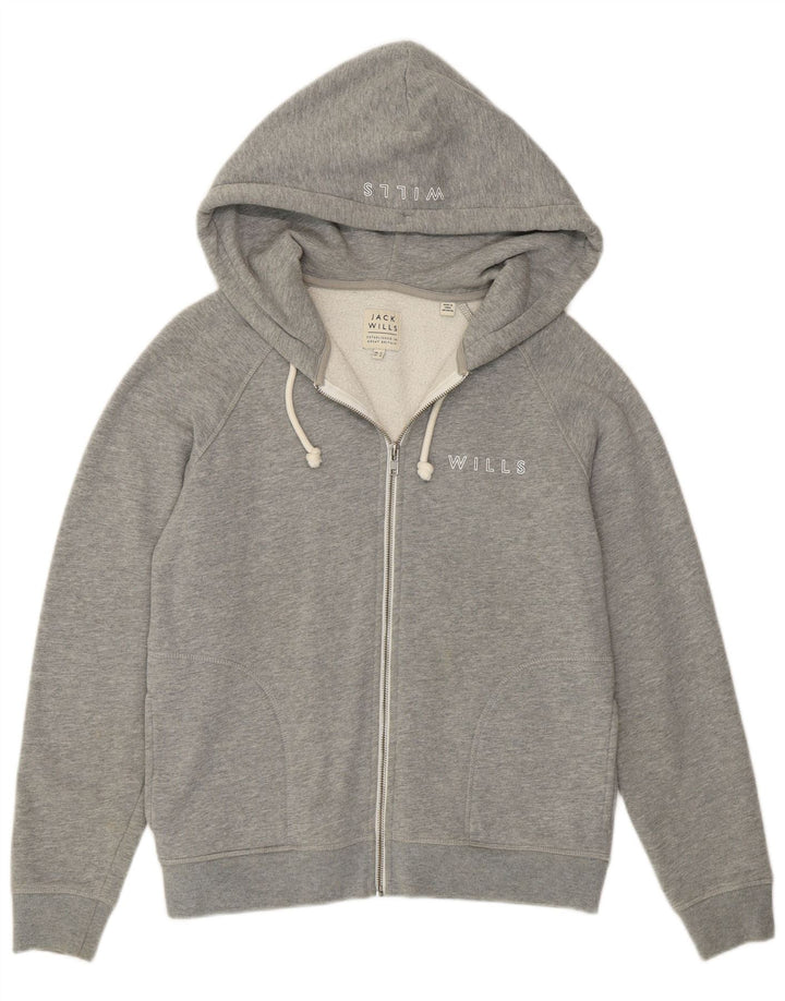Jack Wills Damen-Kapuzenpullover mit grafischem Reißverschluss, UK 12, mittelgraue Baumwolle